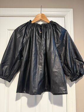 Women’s Black Faux Leather Peasant Blouse